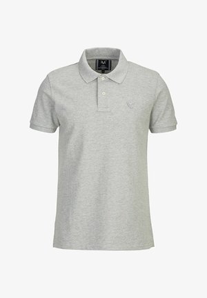 Grijze poloshirt van gestructureerde katoen, met een kraag, drie-knopen sluiting en een klein geborduurd logo op de borst.