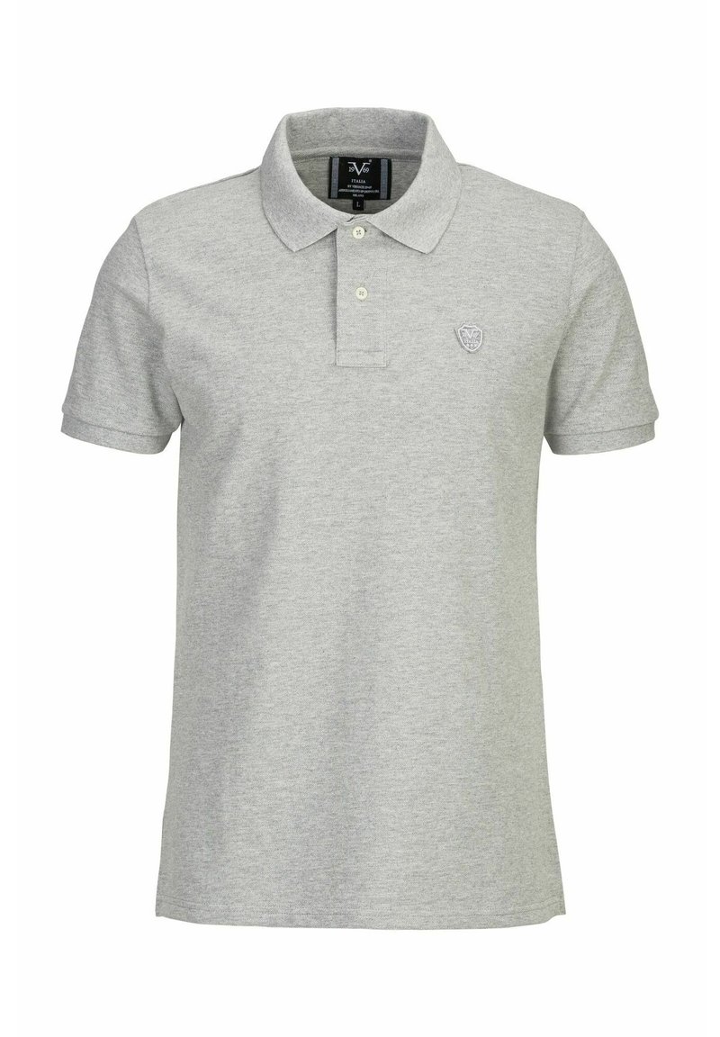 Grijze poloshirt van gestructureerde katoen, met een kraag, drie-knopen sluiting en een klein geborduurd logo op de borst.