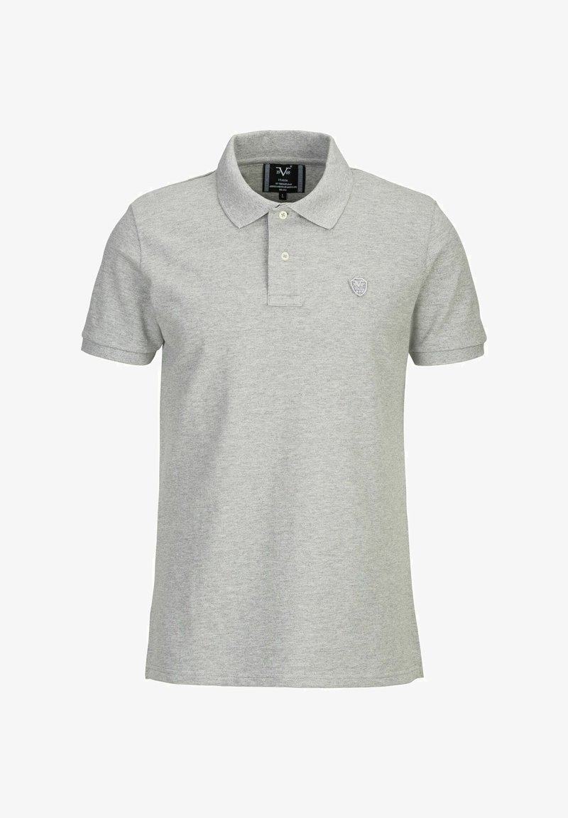 Grijze poloshirt van gestructureerde katoen, met een kraag, drie-knopen sluiting en een klein geborduurd logo op de borst.