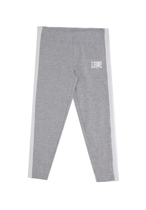Legging de sport gris avec des empiècements latéraux blancs et un logo Leone 1947 blanc sur le haut de la jambe.