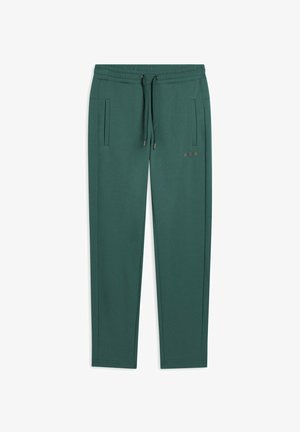 Pantalones sudadera verdes ajustados con cintura elástica, cordón, bolsillos laterales y pequeño logo "FREDDY" en el muslo izquierdo.