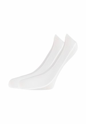 Weiße Knöchelsocken mit gerippter Textur, nahtlosem Design und runder Zehenpartie. Das Paar ist nebeneinander vor einem neutralen Hintergrund abgebildet.