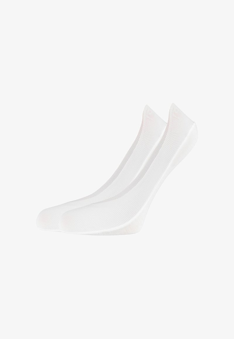 White ankle socks featuring a ribbed texture, seamless design, and rounded toe. Pair shown side by side against a neutral background.