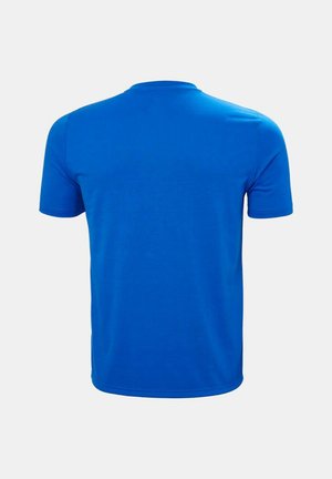 Camiseta azul de manga corta con cuello redondo y una textura de algodón suave, mostrada desde la parte de atrás sin elementos de diseño visibles.