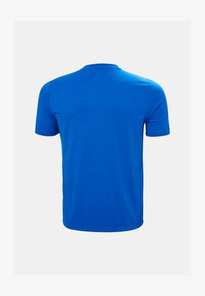 Camiseta azul de manga corta con cuello redondo y una textura de algodón suave, mostrada desde la parte de atrás sin elementos de diseño visibles.