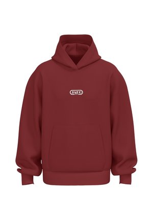 Maroon hooded sweatshirt with front pouch pocket and white Jako Sport logo centered on the chest, displayed on white background.