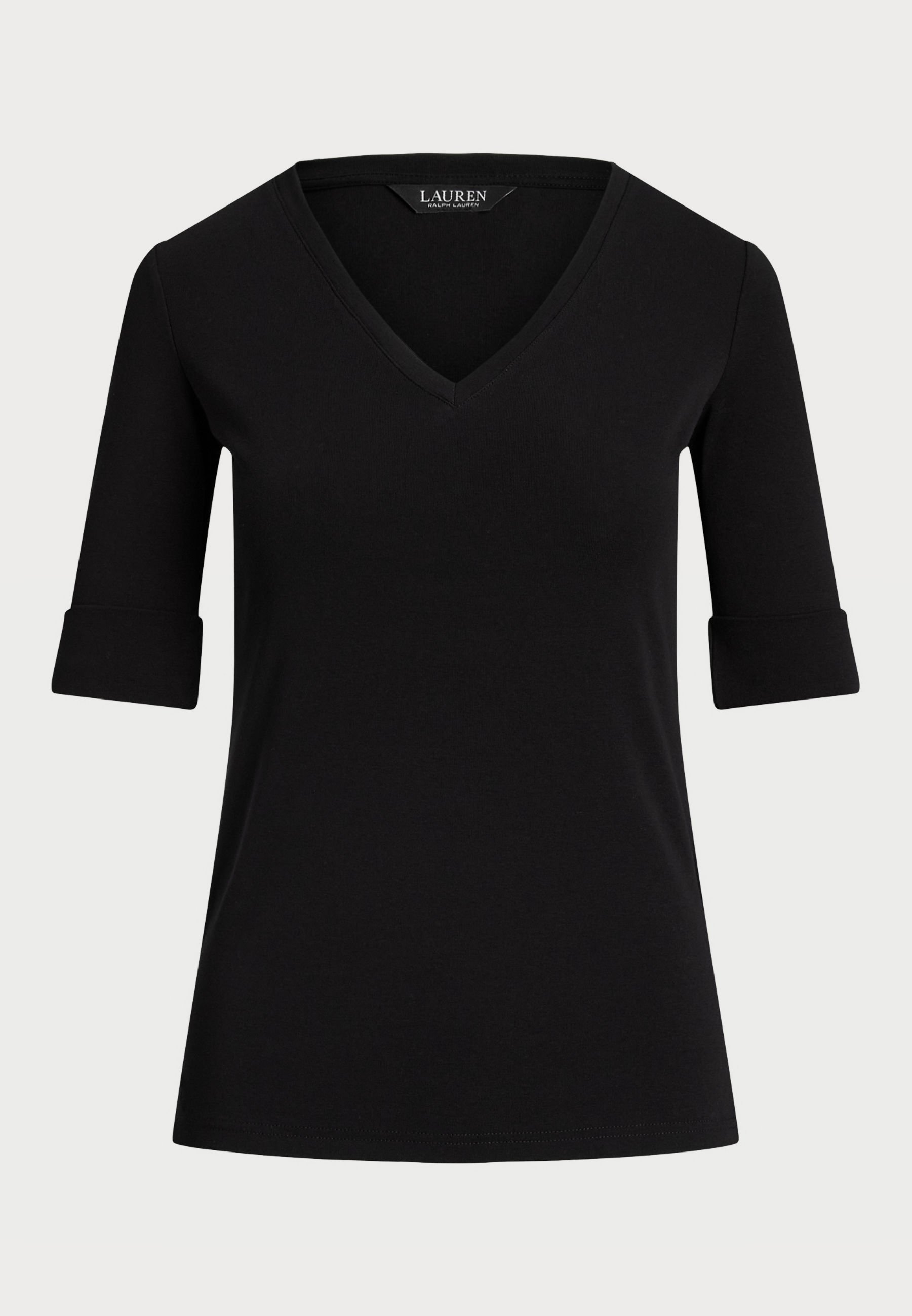 ラルフ・ローレン Lauren Ralph Lauren Plus Size ストレッチ Cotton Elbow-Sleeve V-Neck Tee Women's Lauren Ralph Lauren Plus Size Stretch Cotton Elbow