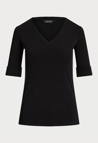 STRETCH COTTON ELBOW SLEEVE V NECK TEE - T-Shirt basic - black