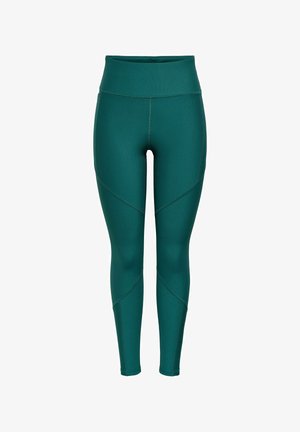 Leggings de sport vert forêt taille haute avec coutures visibles et coutures de contour, conçus pour un ajustement parfait.
