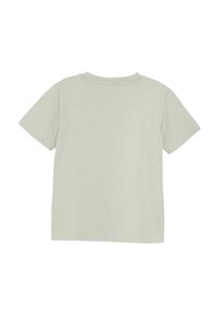 Lys grå kortærmet t-shirt, klassisk rund halsudskæring, blød tekstur, enkel design uden synlige mønstre eller accenter, vist fra bagud.