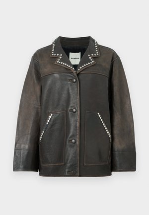 sandro JACKET WITH STUDS - Ādas jaka - marron
