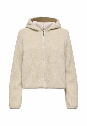 Kremowa bluza z polaru z zamkiem błyskawicznym, kieszeniami kangurzymi oraz miękką fakturą. Posiada kaptur i ściągacze przy mankietach dla dodatkowego ciepła.
