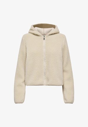 Krēmkrāsas vilnas džemperis ar rāvējslēdzēja aizdari, kenguru kabatām un mīkstu tekstūru. Aprīkots ar kapuci un ribotas aproces siltuma nodrošināšanai.