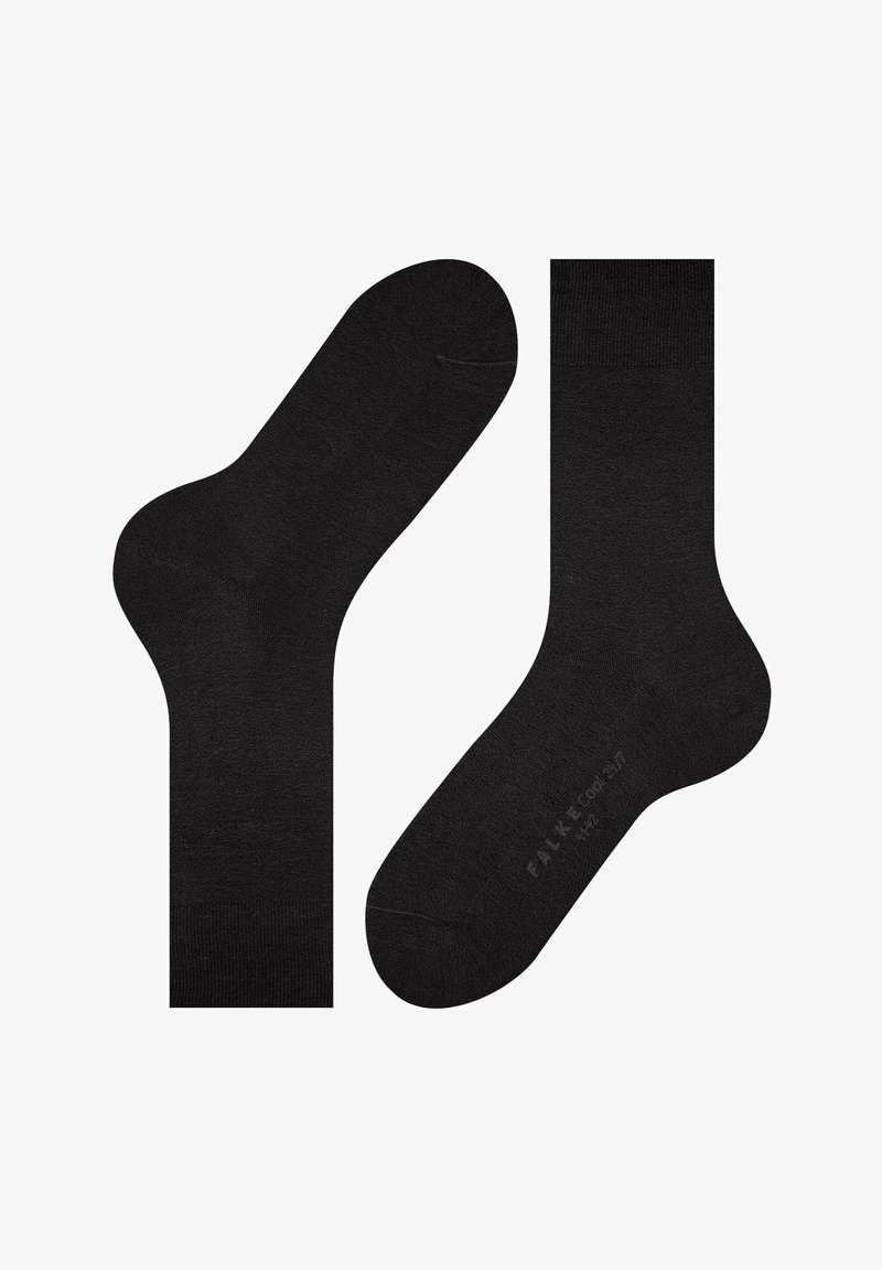 Calze nere realizzate in materiale morbido, con una texture liscia. Il design è semplice, con una forma regolare e un sottile dettaglio del logo vicino alla punta.