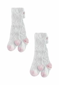Calzini bianchi testurizzati con un motivo a diamante, con accenti rosa sulle punte e un piccolo tab con la scritta del marchio.