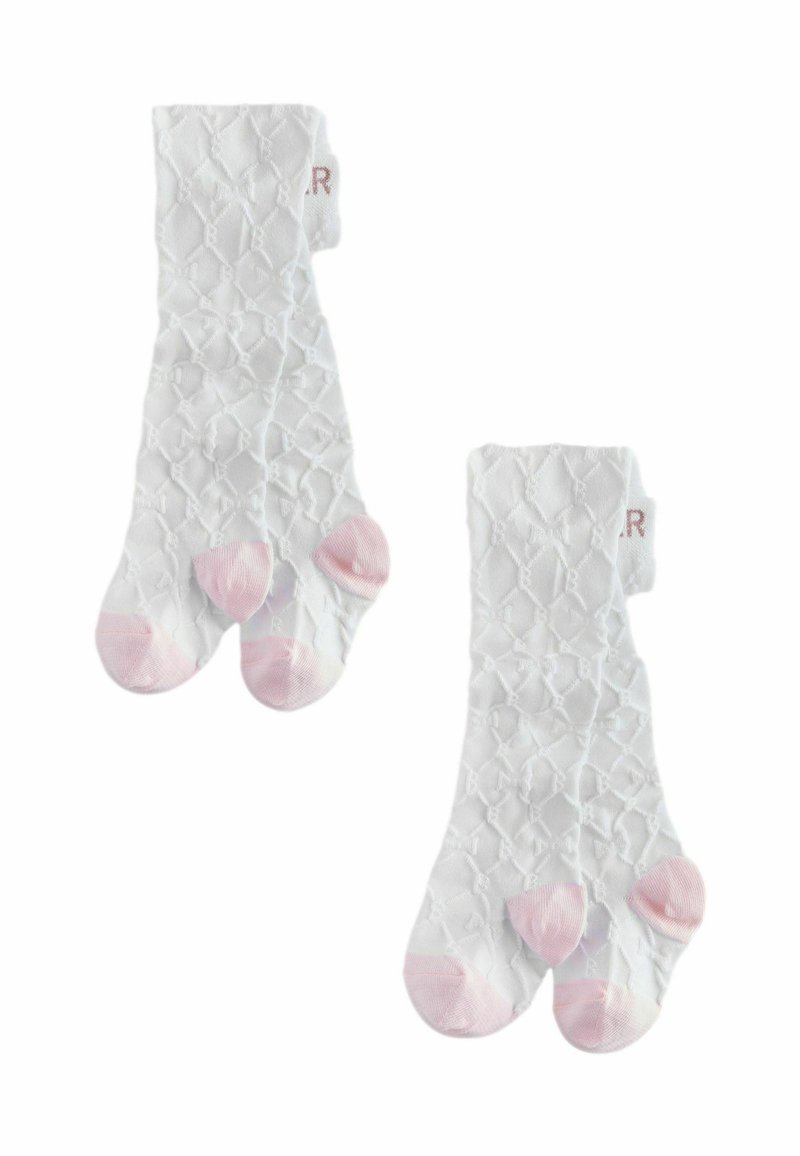 Calzini bianchi testurizzati con un motivo a diamante, con accenti rosa sulle punte e un piccolo tab con la scritta del marchio.