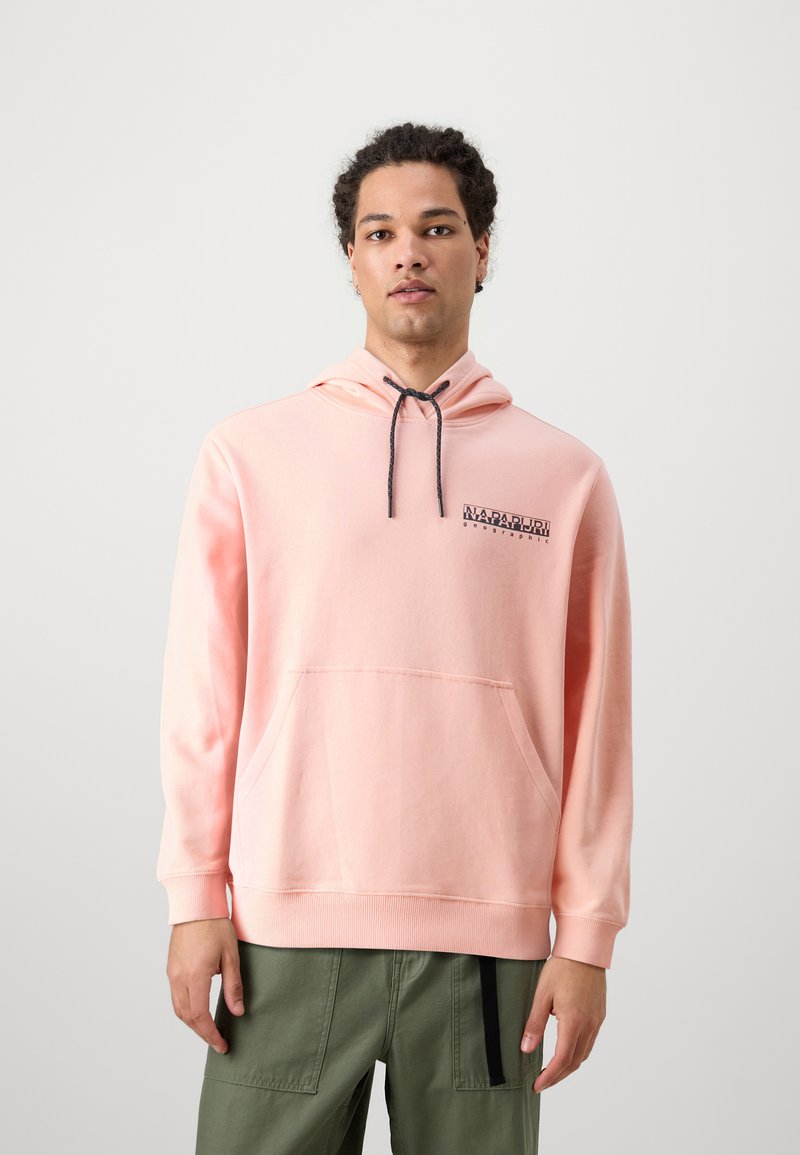 Sweat à capuche rose clair en mélange de coton, doté d'une poche avant, d'une capuche avec cordon de serrage ajustable et d'un petit logo sur la poitrine.