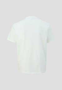 Weißes Baumwoll-T-Shirt mit kurzen Ärmeln, rundem Halsausschnitt und glattem Material. Die Ansicht von hinten zeigt ein einfaches, schlichtes Design.