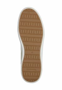 Lightweight sneaker outsole in rubber, featuring a textured brown surface with geometric patterns and white side accents. Size marked as 37.