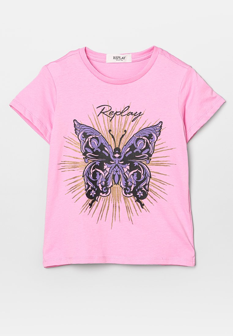 Replay T-shirt print donkerroze