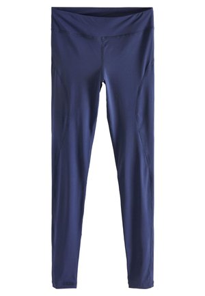 Námořnické modré sportovní legíny vyrobené z elastického materiálu, s vysokým pasem, plochými švy a bočními panelovými detaily pro přiléhavý vzhled.
