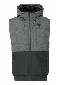 Graue Kapuzenweste mit strukturierter Oberfläche, im zweifarbigen Design, mit Frontreißverschluss und verstellbaren Kordeln. Enthält Seitentaschen.