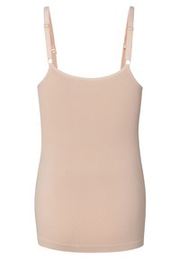 Naaktkleurige tanktop met dunne verstelbare bandjes, gemaakt van ribgebreid rekbaar materiaal. Glad textuur, aansluitend ontwerp en een ronde halslijn.