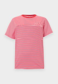 Κοντομάνικο T-shirt με οριζόντιες ρίγες κόκκινου και άσπρου χρώματος, στρογγυλή λαιμόκοψη και το κείμενο "ICECREAM" στο πάνω αριστερό μέρος του στήθους.