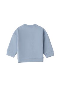 Felpa di cotone azzurra con maniche lunghe, scollo rotondo e vestibilità morbida. Presenta polsini e orlo a costine, finitura semplice e testurizzata.
