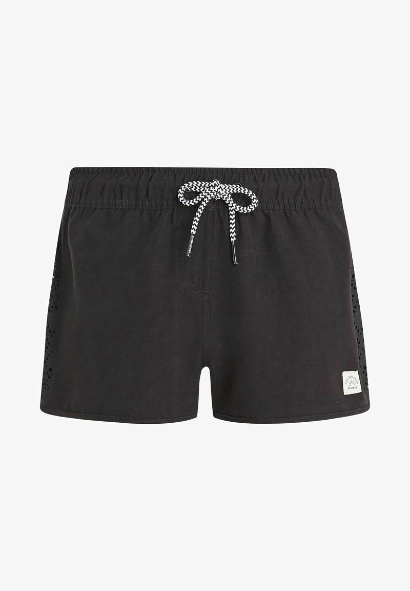 Sorte badshorts med struktureret stof, elastisk talje og hvid snor. Sidepaneler med perforerede detaljer. Lille logo-patch.