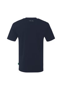 Marineblå bomulds t-shirt med korte ærmer, rund halsudskæring og "limited edition" mærke syet på nakken bagpå. Ingen mønstre eller grafik.