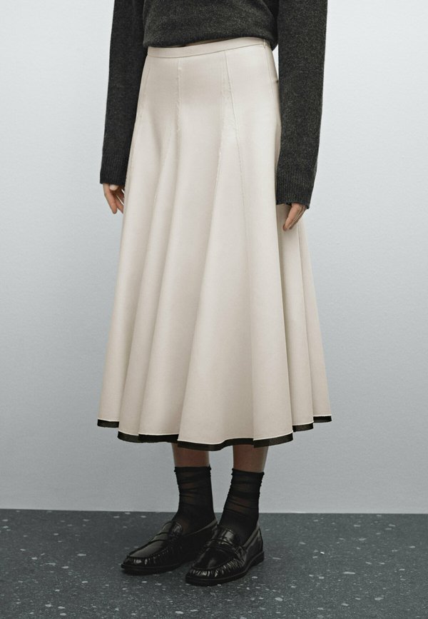 FLOUNCE MIDI WITH CONTRASTING DETAIL - Pleated skirt - beige
