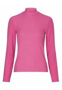 Rosa ribbad polokrage med mjukt tyg. Långa ärmar och subtil logotypdetalj på bröstet. Slät textur genom hela plagget.