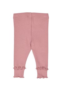 Rosa ribbede leggings med en komfortabel talje og flæser ved anklerne. Fremstillet af blødt, strækbart materiale.
