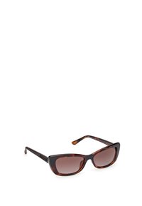 Occhiali da sole a forma di gatto con una montatura in acetato tartarugato scuro e lenti graduali marroni. Caratterizzati da linee eleganti e logo sul tempio.
