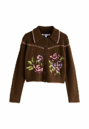 Next, LONG SLEEVE KNITTED COLLAR CARDIGAN - Cardigan - chocolate brown floral