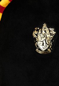 Black fleece blanket featuring a gold Gryffindor crest with a lion emblem and the word "GRYFFINDOR" on a textured background.