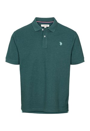 Turfkleurig poloshirt van katoen, met een drieknopsbies, geborduurd logo op de borst en korte mouwen met geribbelde boorden.