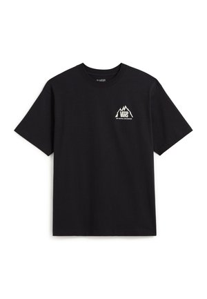 Sort bomulds T-shirt med korte ærmer. Har et hvidt bjerggrafik og "VANS" tekst på venstre bryst. Rund hals design.