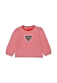 Rot-weißer gestreifter Langarmshirt mit einem herzförmigen Pailletten-Patch, das in der Mitte mit "Prinzessin" beschriftet ist. Weiches Baumwollmaterial.