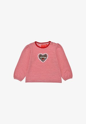 Rot-weißer gestreifter Langarmshirt mit einem herzförmigen Pailletten-Patch, das in der Mitte mit "Prinzessin" beschriftet ist. Weiches Baumwollmaterial.