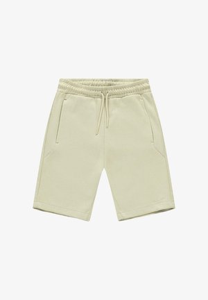 Lichtbeige sweatshorts met een elastische tailleband, trekkoord en twee zijzakken. Glad stof met een ontspannen pasvorm.
