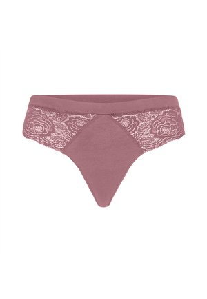 Rosa Spitze und Baumwoll-Thong mit floralen Spitzendetails und einem glatten Bund. Verfügt über eine dreieckige Form mit einem schmalen Rücken.