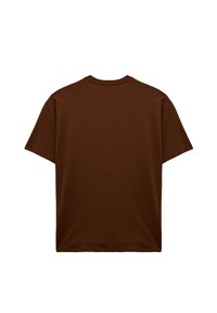 Ensfarvet brun kortærmet T-shirt vist fra bagsiden med rund halsudskæring og uden synlige mønstre eller logoer.