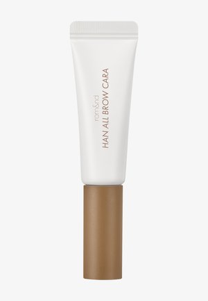Romand Han All Brow Cara eyebrow gel in white squeezable tube with brown cap, vertical product name text on tube.