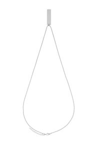 Collana in argento con pendente rettangolare. La catena è delicata, con una chiusura e un anello regolabile per variazioni di lunghezza.