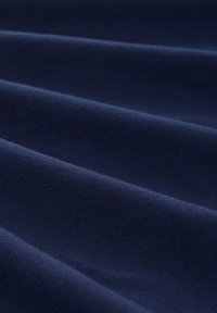 Tessuto blu scuro con una texture liscia, che presenta morbide pieghe che creano ombre sottili sulla superficie. Nessun motivo o accento visibile.