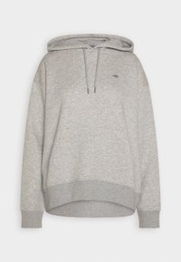 Halli hall, mis on valmistatud pehmest kangast, millel on tekstuur, joonlaunchiga kapuuts, eesmine tasku ja väike logo rinnal.