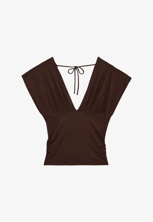 Koton, V NECK BLOUSE. - Blouse - brown