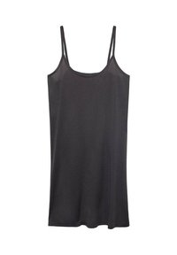 Black camisole made of smooth fabric, featuring thin adjustable straps and a simple design. Lightweight and suitable for layering.